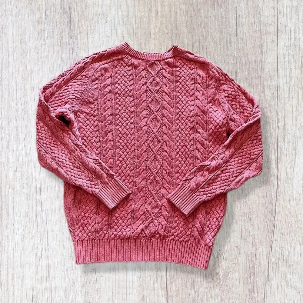 Crown & Ivy Pink Oversized Cable Knit Cotton Sweater Women’s Small - Picture 2 of 11